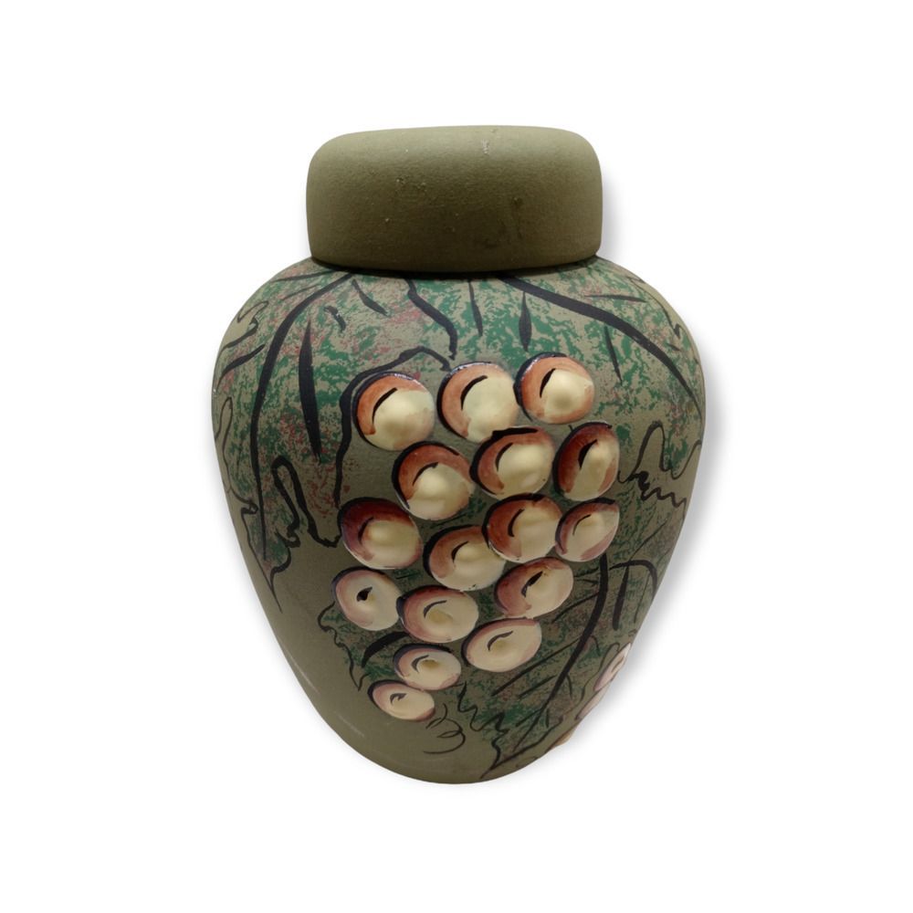 Arnel green hand painted ginger jar, signed, ceramic vase